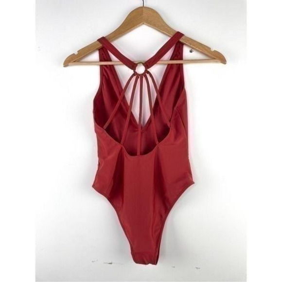 ASOS DESIGN Strappy Ring Back Swimsuit in Rust Plunge Size 2 XS - Picture 7 of 12